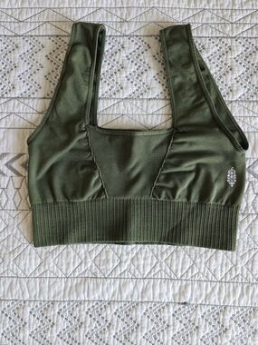 Free People Movement Good Karma Square Neck Olive Green Ribbed Sports Bra Medium